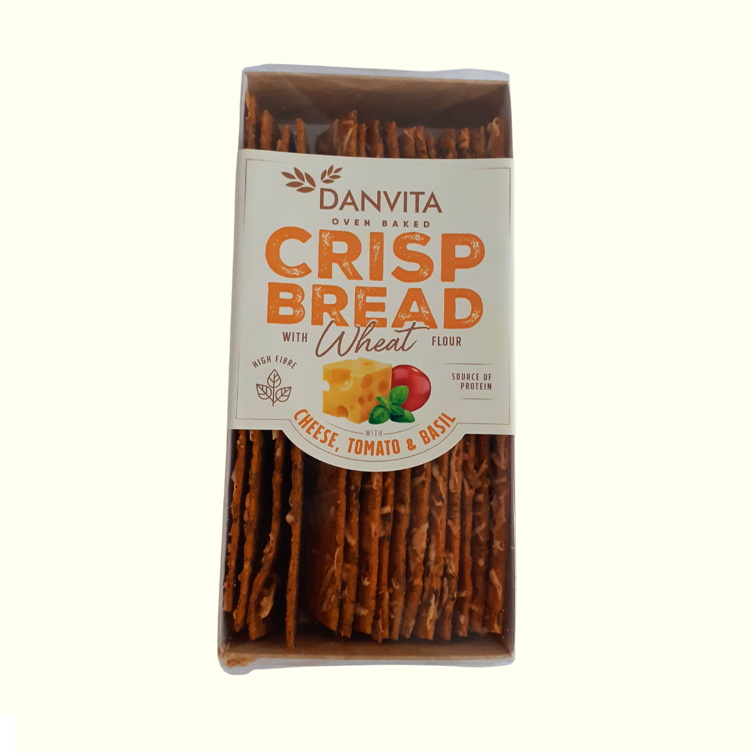 Danvita Crisp Bread Cheese, Tomato & Basil 130g Knusperbrotstangen mit Käse, Tomaten und Basilikum