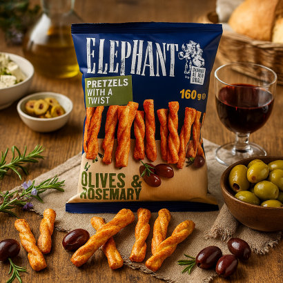 Elephant Twisted Pretzels Olives & Rosmary 160g