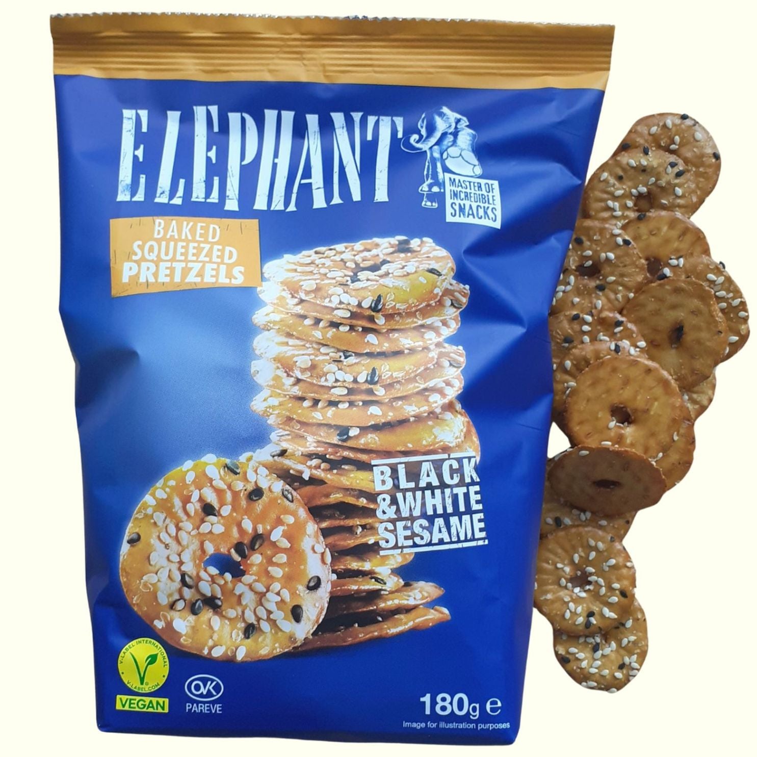 Elephant Baked Squeezed Pretzels Black & White Sesam 180g - TopCandy