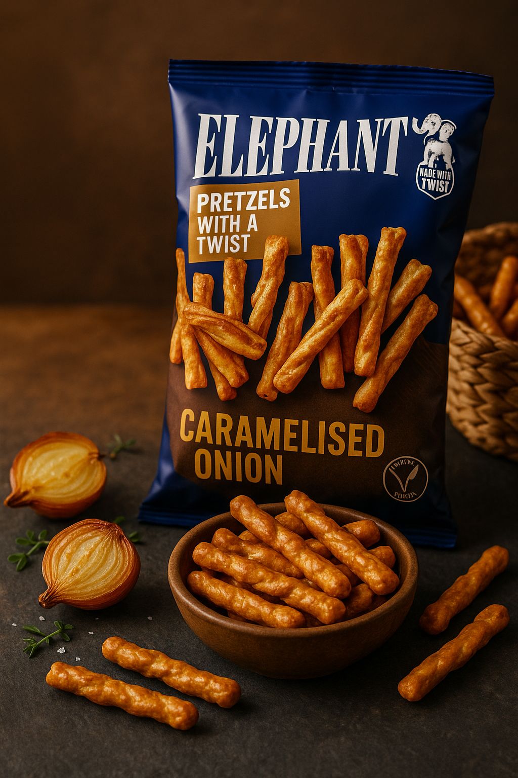 Elephant Twisted Pretzels Caramelised Onion Zwiebeln 160g