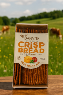 Danvita Crisp Bread Cheese, Tomato & Basil 130g Knusperbrotstangen mit Käse, Tomaten und Basilikum