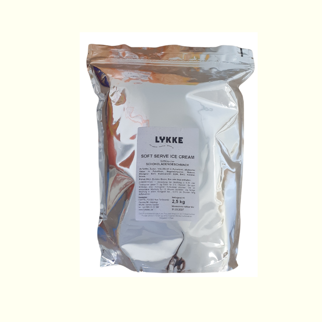 Lykke Softeispulver Schokolade 2,5kg | 7-9 Liter fertige Mischung | Eis Pulver für Softeismaschine - cremiges Softeis für Zuhause & Gastronomie - Eispulver mit Schokoladengeschmack