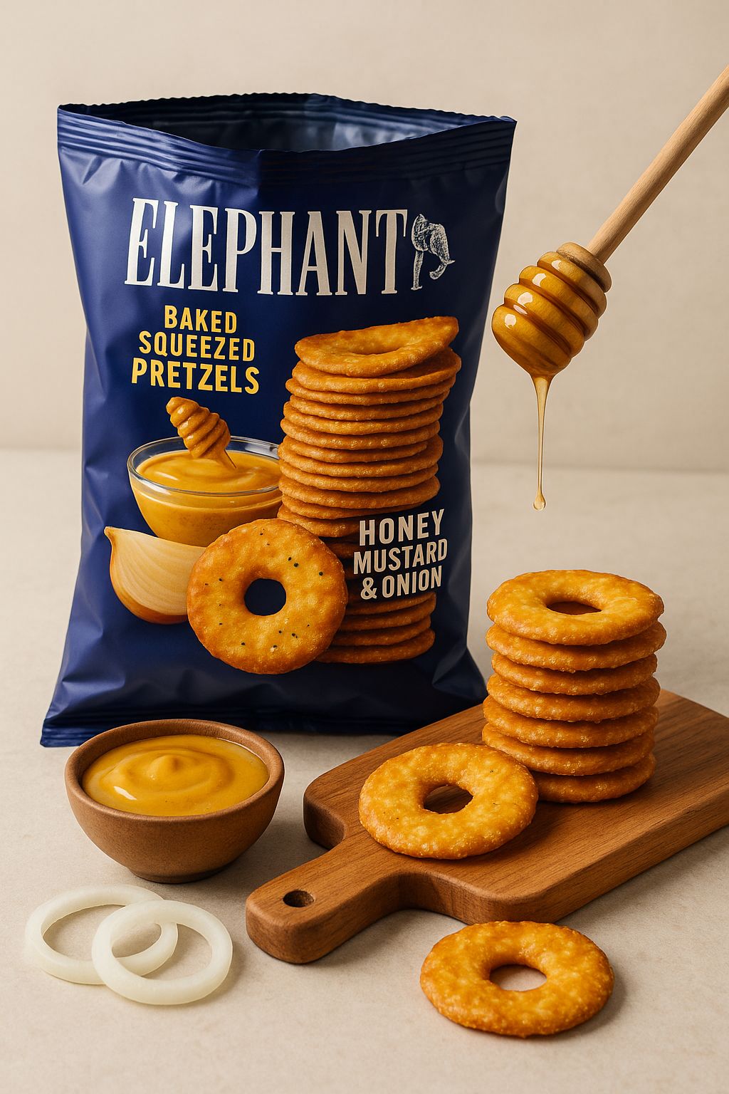 Elephant Baked Squeezed Pretzels Honey Mustard & Onion 160g