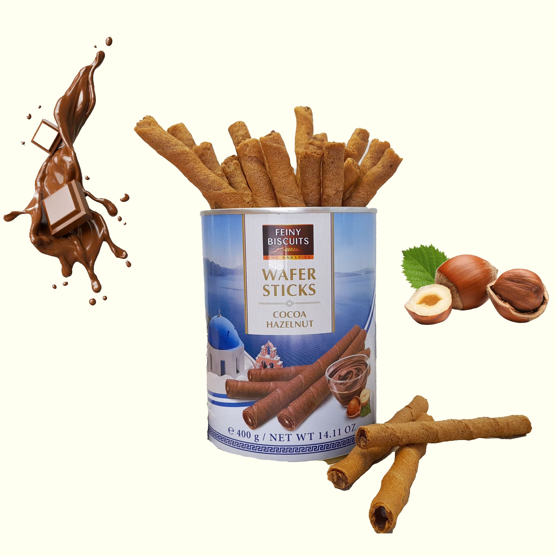 Feiny Biscuits Waffelröllchen mit Kakao- Haselnusscreme 400g