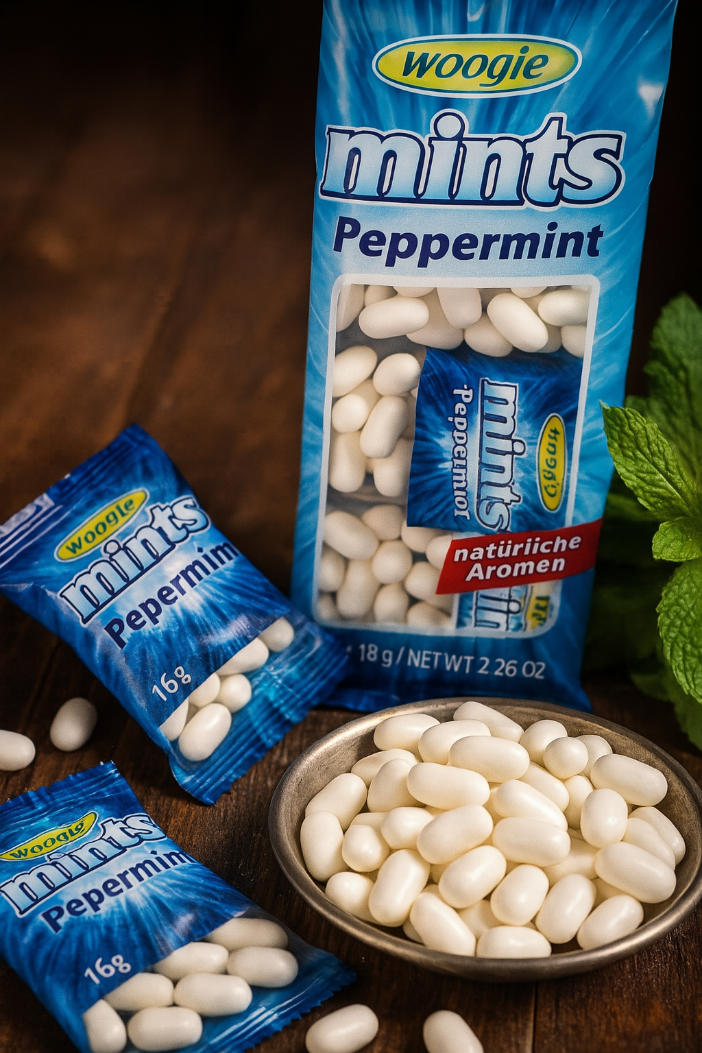 Woogie Mints Peppermint - Zuckerdragees mit Pfefferminzgeschmack 4x16g