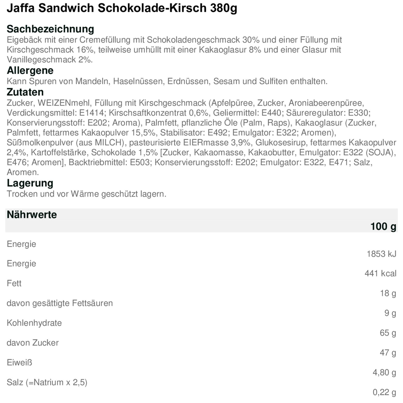 Feiny Biscuits Jaffa Sandwich Kirsch 380g