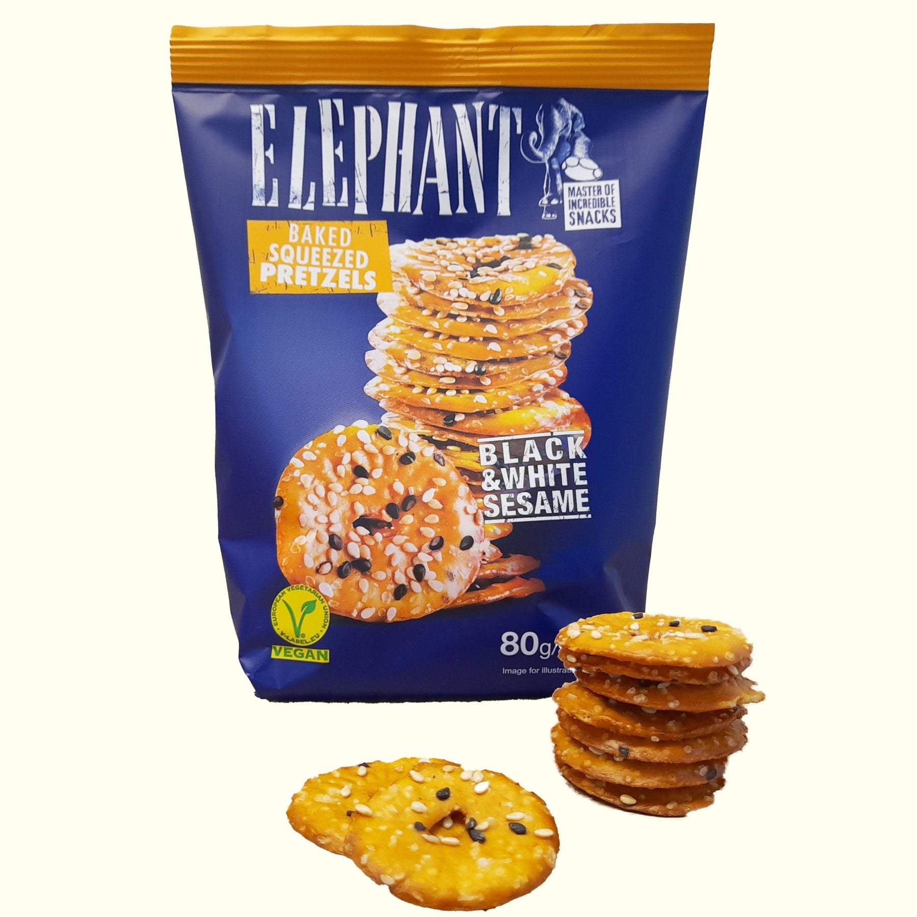 Elephant Squeezed Pretzels Black & White Sesame 80g - TopCandy