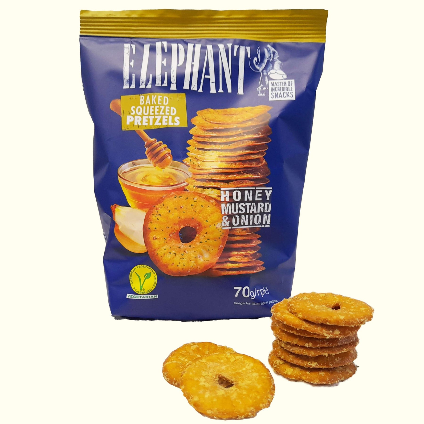 Elephant Squeezed Pretzels Honey Mustard & Onion 70g - TopCandy