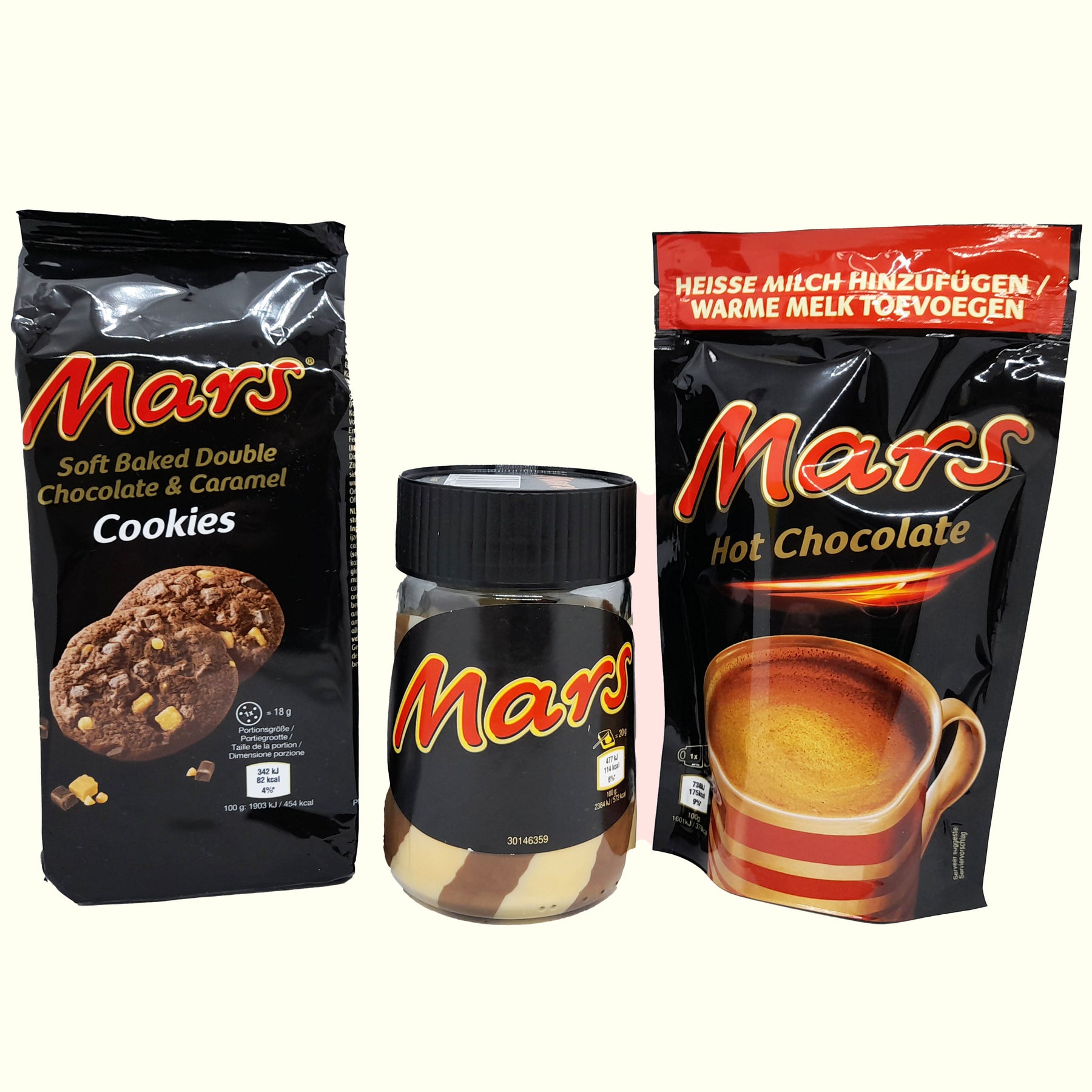Mars- Set Päckchen Cookies | Mars Hot Chocolate | Mars Brotaufstrich