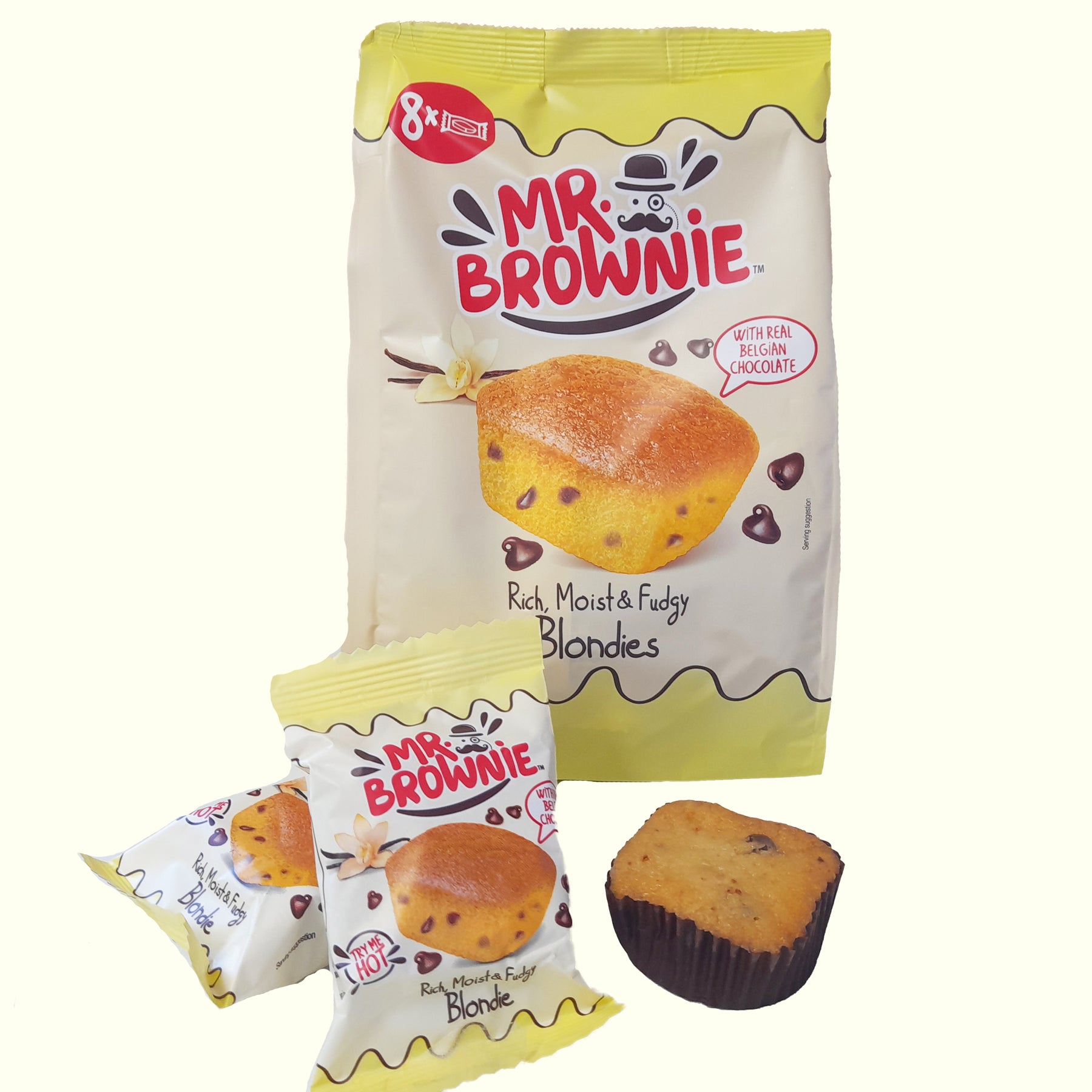 Mr. Brownie Blondies mit Belgischen Schokoladenstückchen 8 Stück 200g