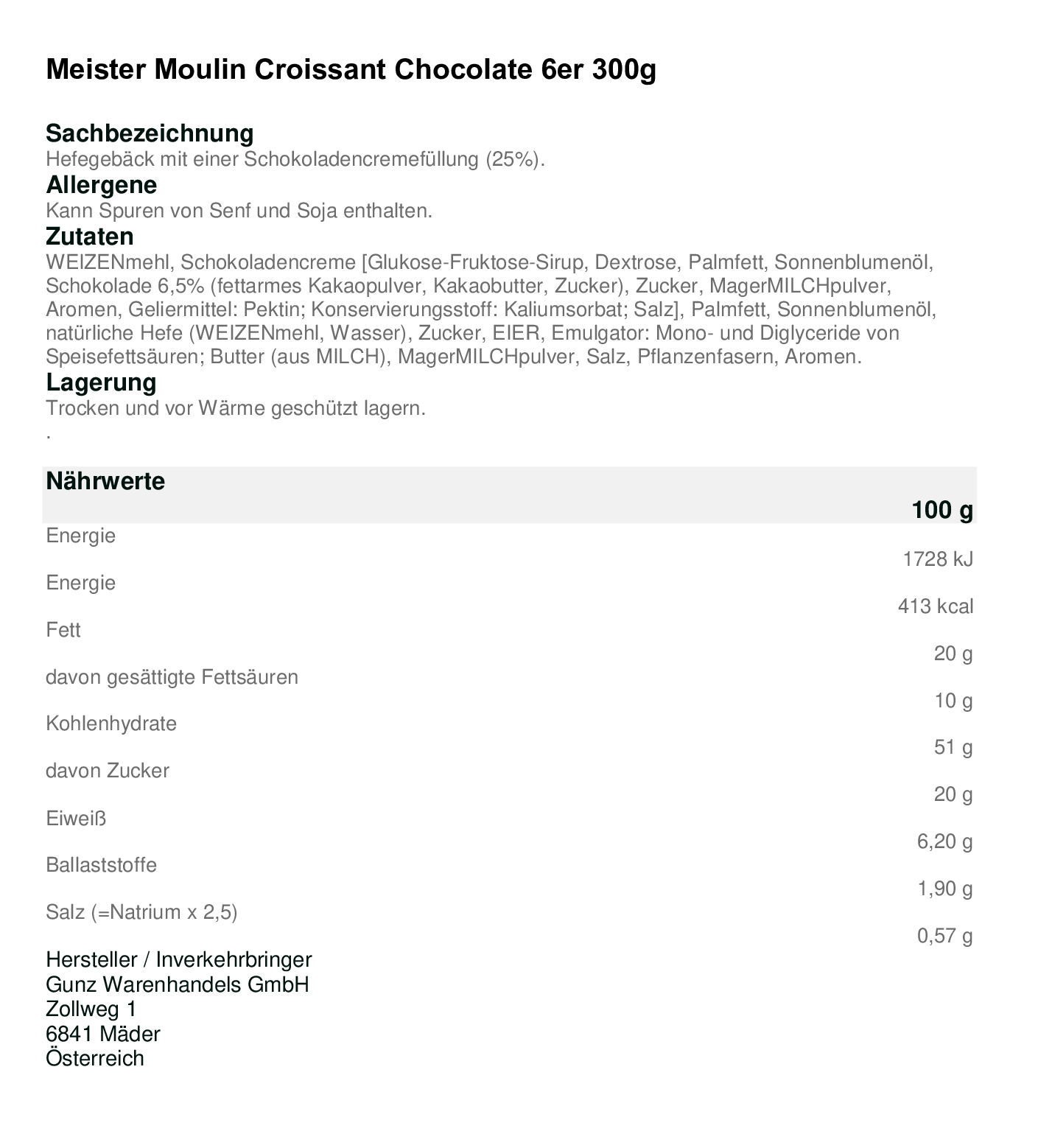 Meister Moulin Croissant Chocolate 6er 300g