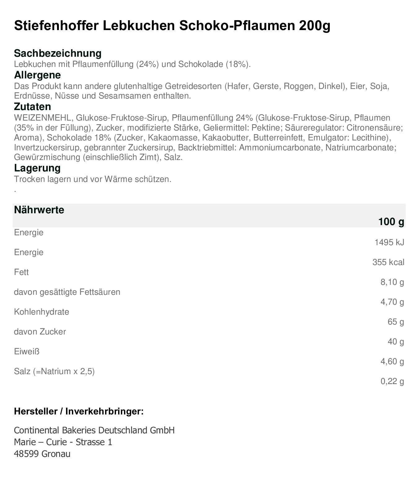 Stieffenhofer Schoko- Pflaumen Lebkuchen 200g