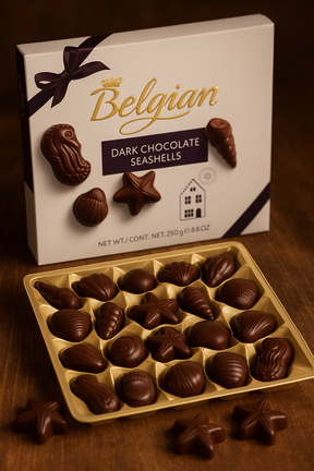 The Belgian Dark Chocolate Seashells 250g MHD 08.10.2025