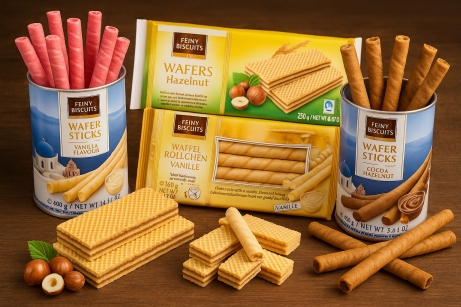 Feiny Biscuits Waffelröllchen mit Kakao- Haselnuss 400g